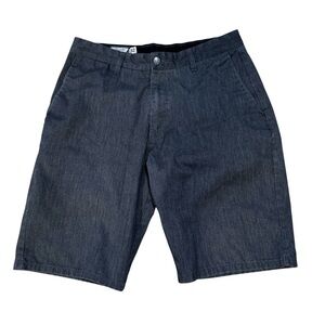 Volcom dark gray men's mid length shorts, zipper button closure, pockets, 32.